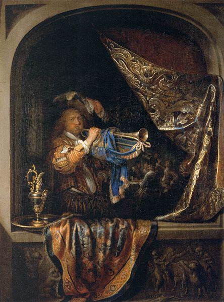 Gerard Dou Trumpet-Player in front of a Banquet oil painting picture